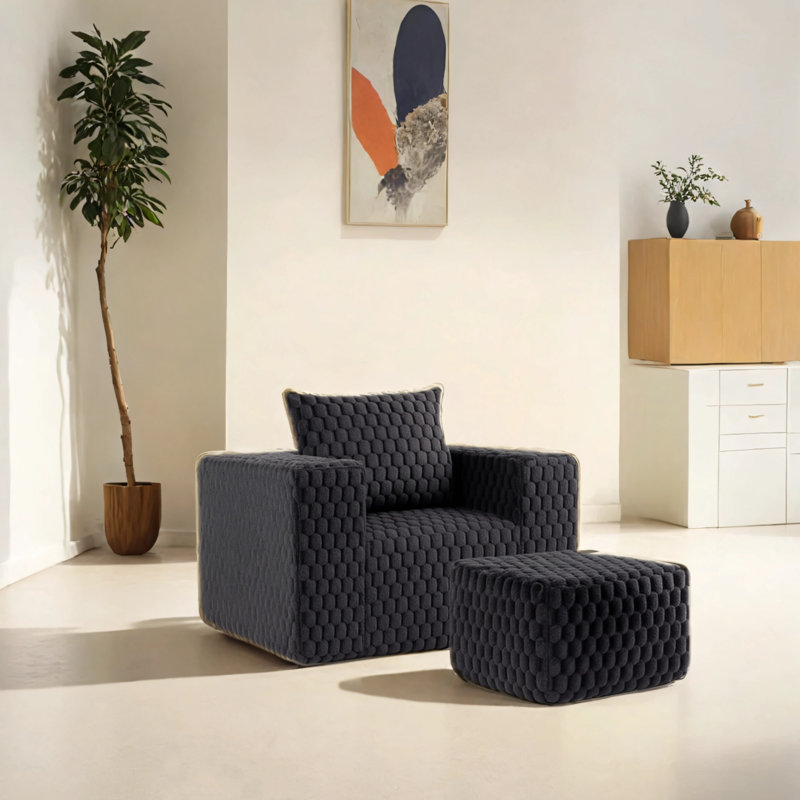 Canapé avec repose-pieds Corduroy, Noir