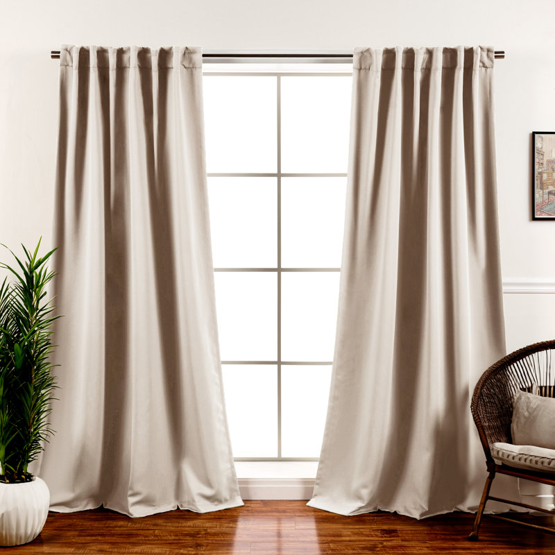 Bantam Solid Blackout Thermal Rod Pocket Curtain Panels, Biscuit, 52" W x 72" L