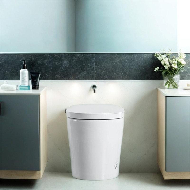 [Toilette intelligente sans réservoir avec bidet intégré] Auto-chasse d'eau une pièce | Siège chauffant + lavage à bulles | Eau chaude tiède et température réglable | Poignée latérale de la télécommande