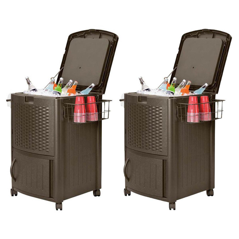 Suncast 77 Quarts Serving Station / Cart Cooler with wheels in Brown