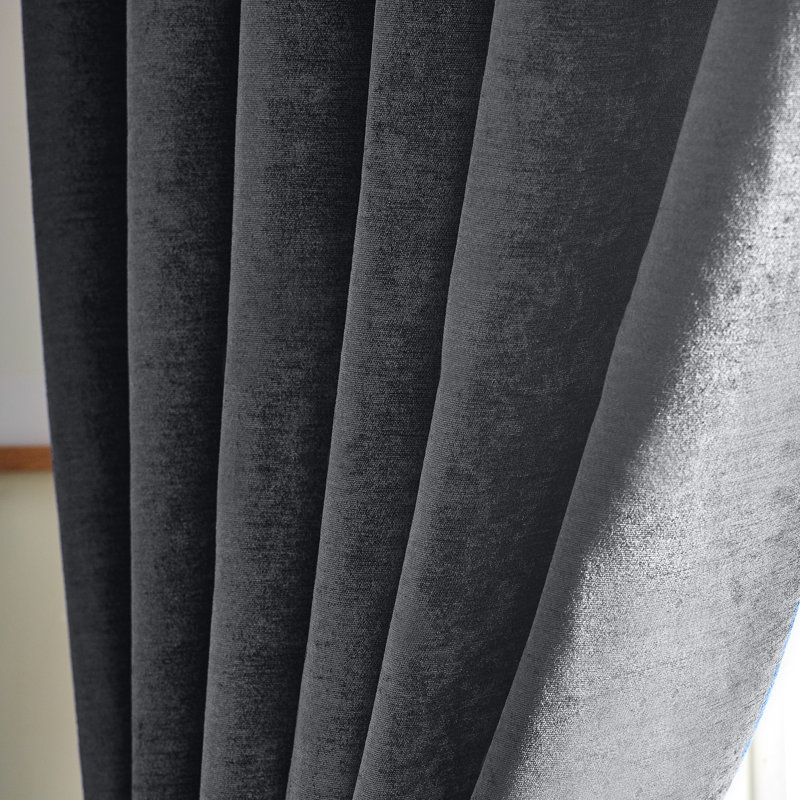 Eilfried Chenille Ring Top Eyelet Curtains, 117cm Width x 183cm Drop, Grey