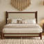 Cadre de lit Queen Size en rotin avec tête et pied de lit, style bohème, pieds tournés, plateforme en canne tressée, sommier non requis, montage facile, noyer-751303308-751303311