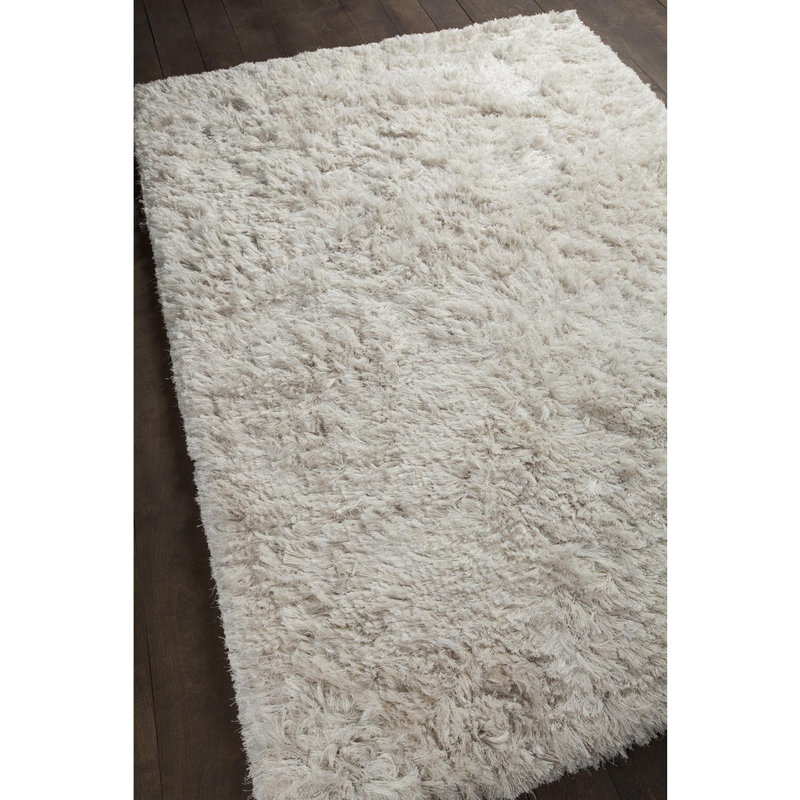 Croydon Authentic Hand-Woven Handmade High Pile Modern Shag Wool & Polyester Area Rug, Ivory, Rectangle 7'9" x 10'6"