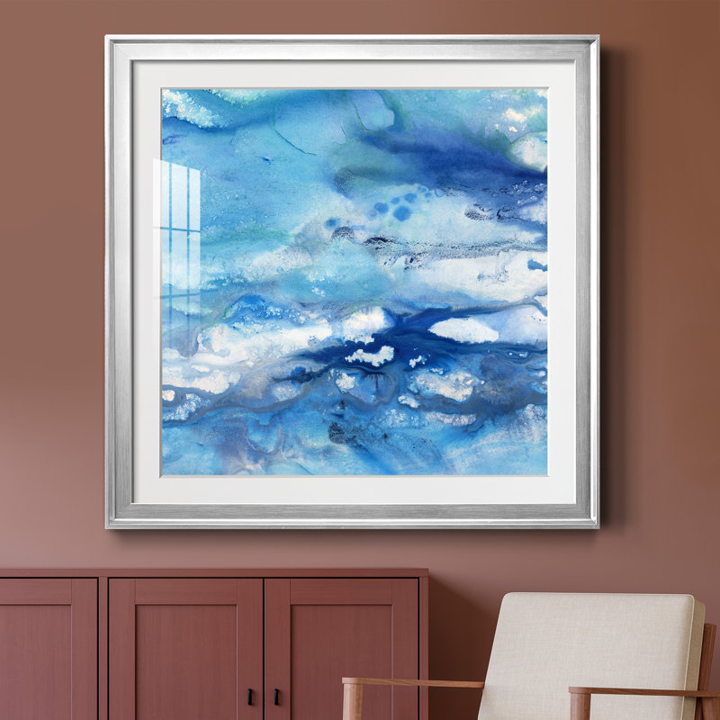 Marbré - peinture encadrée, Cadre argenté, H 26,5 po x l 26,5 po x P 1,5 po