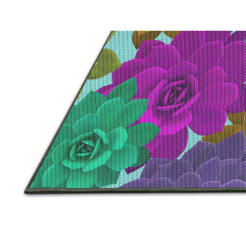 Tapis rose/vert/jaune tissé à la machine, Rectangle 6 pi x 9 pi
