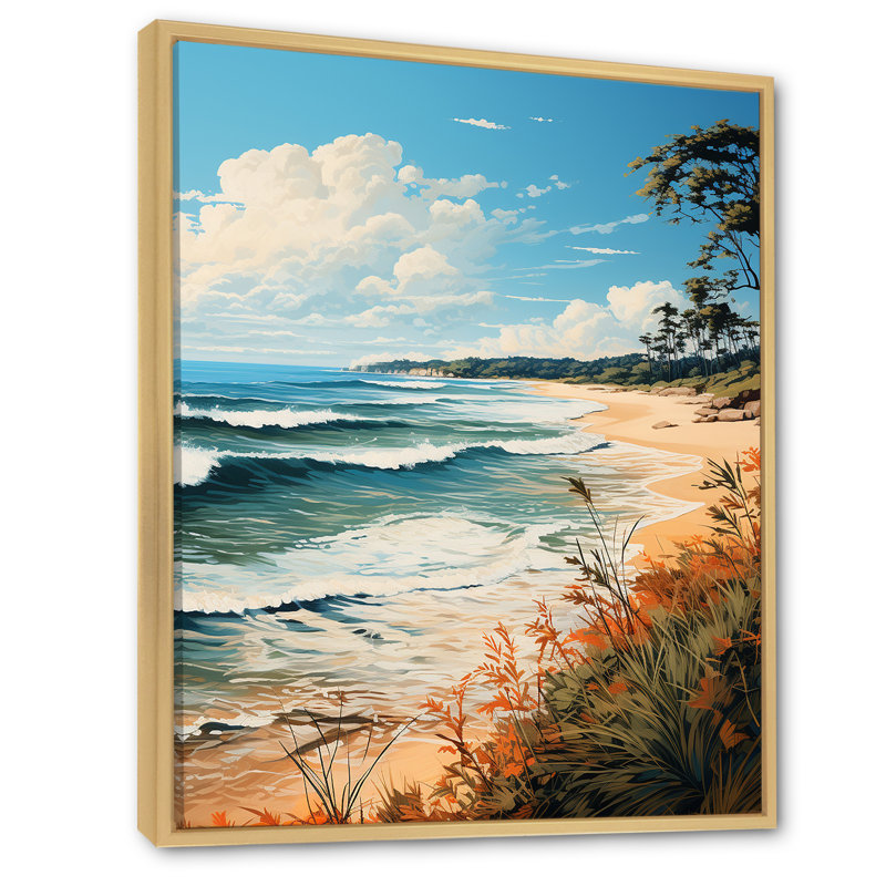 Plage tropicale paradisiaque - art mural plage, Cadre flottant brun, H 44 po x l 34 po x P 1,5 po