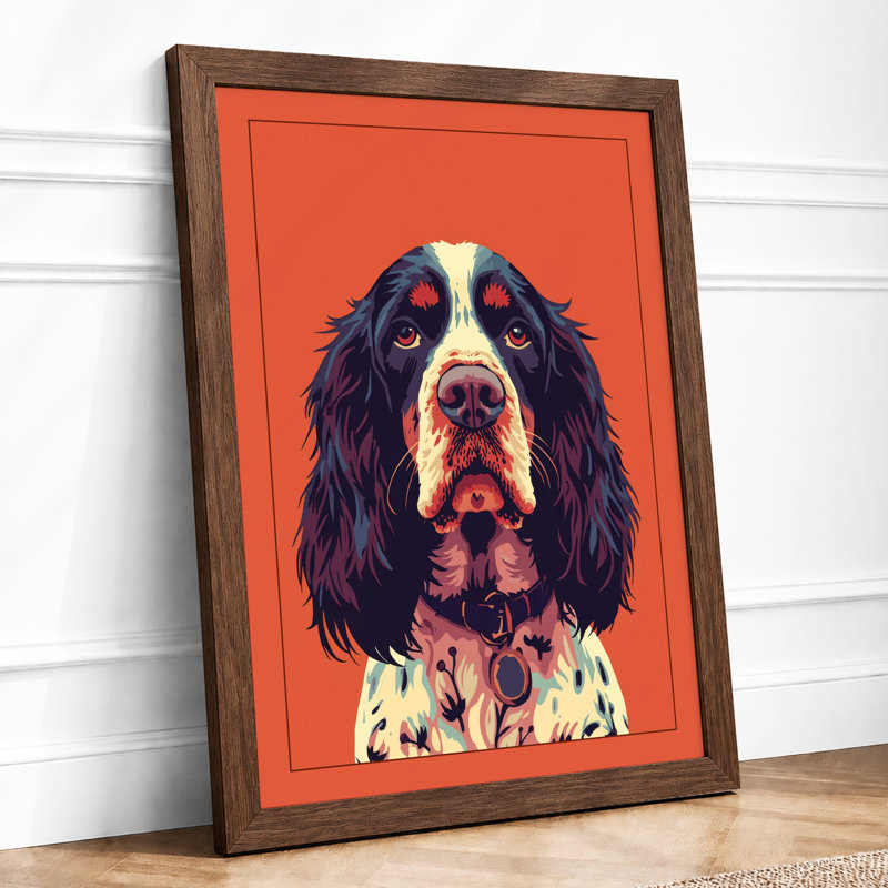 Spaniel Portrait Modern - Framed Print, A4 - 29.7 x 21.0 cm, Walnut