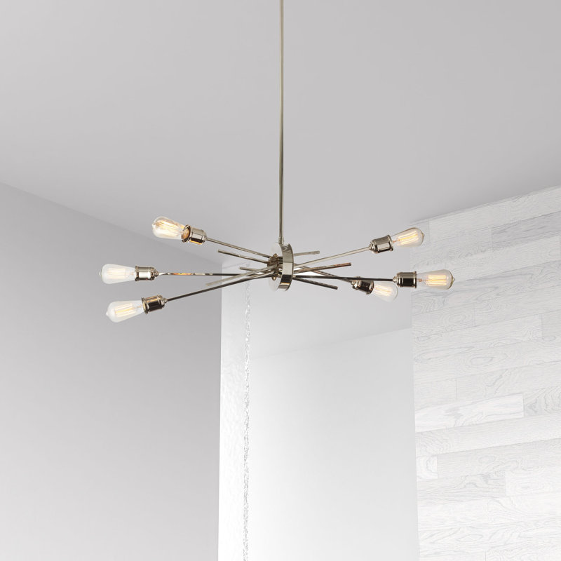 Nebraska 6 Light Sputnik Modern Linear Chandelier, Burnished Chrome