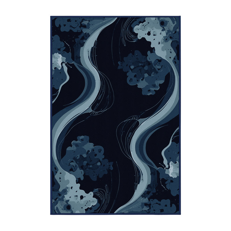 Tapis bleu éclectique lavable à la machine Pittman Baba Yaga, 5 x 8