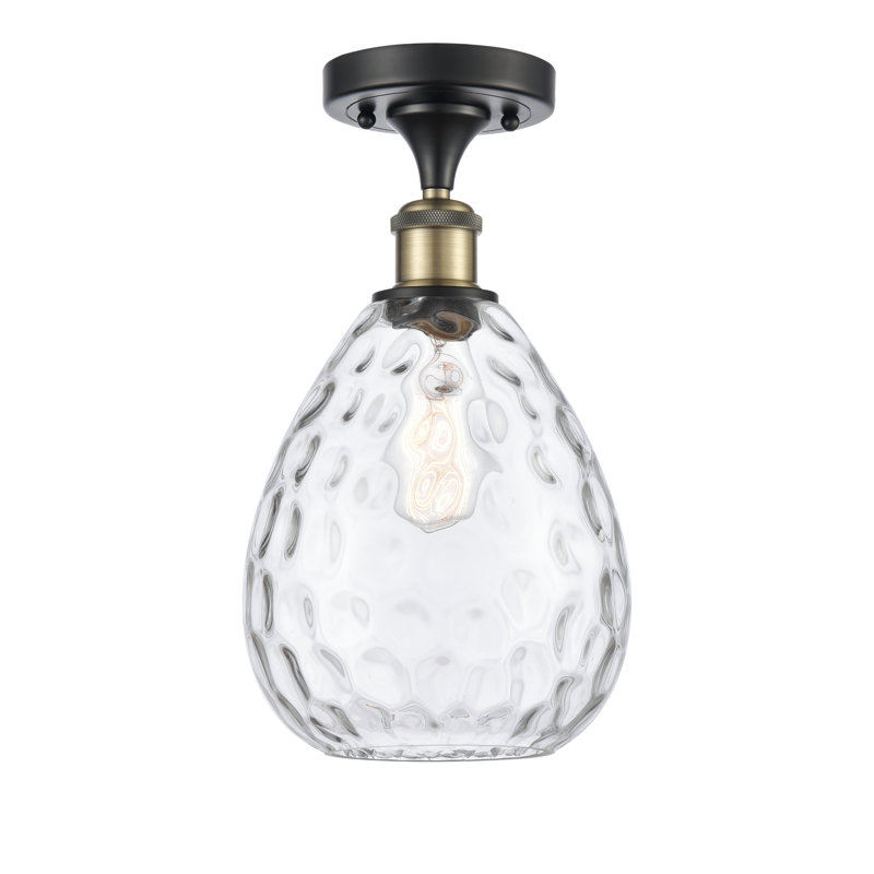 Morganna Glass Semi Flush Mount, 6 Watt Vinage LED Bulb, Black Antique Brass