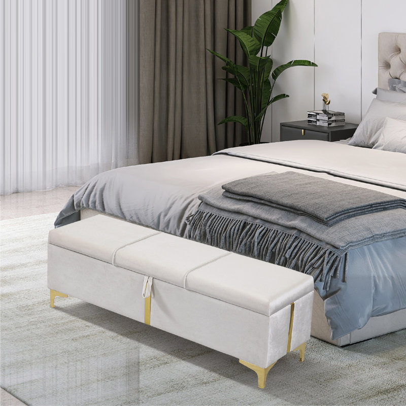 Scarito Upholstered Storage Bench, Beige