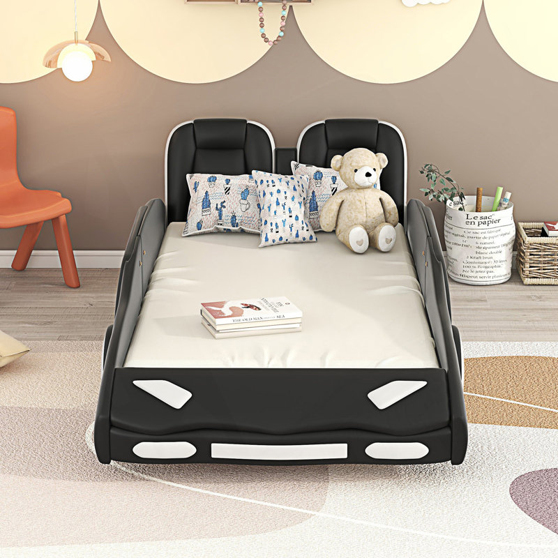 Lit plateforme moderne en forme de voiture avec roulettes, Noir