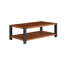 Table basse rectangulaire de 51 pouces de largeur, comptoir en métal grain de bois en loupe, table basse de salon à double couche en métal noir mat