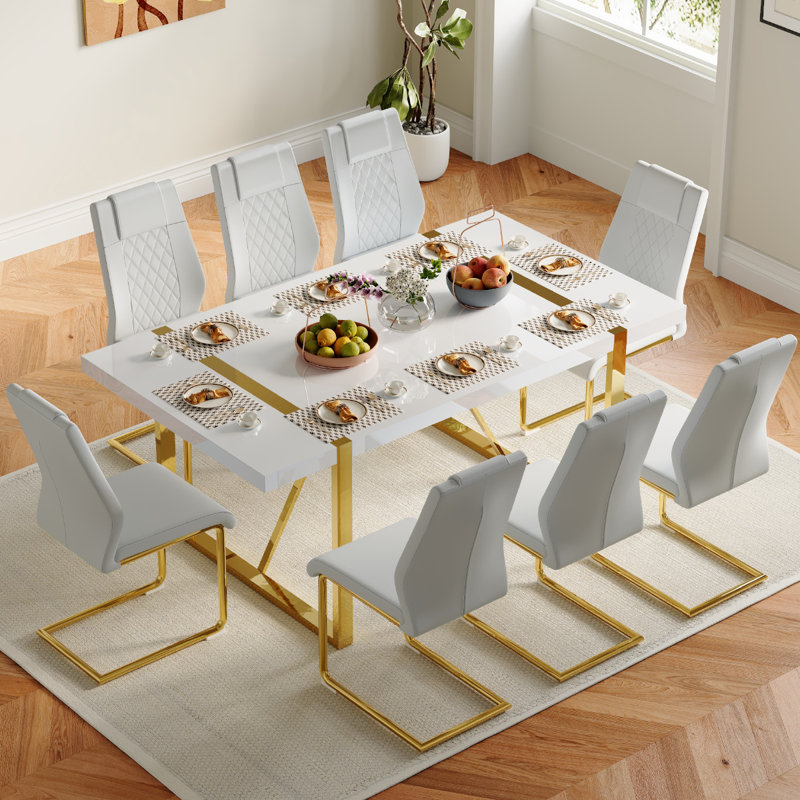 Ensemble de salle à manger pour 8 personnes Neithen, table de salle à manger rectangulaire moderne avec 8 chaises de salle à manger en similicuir de luxe