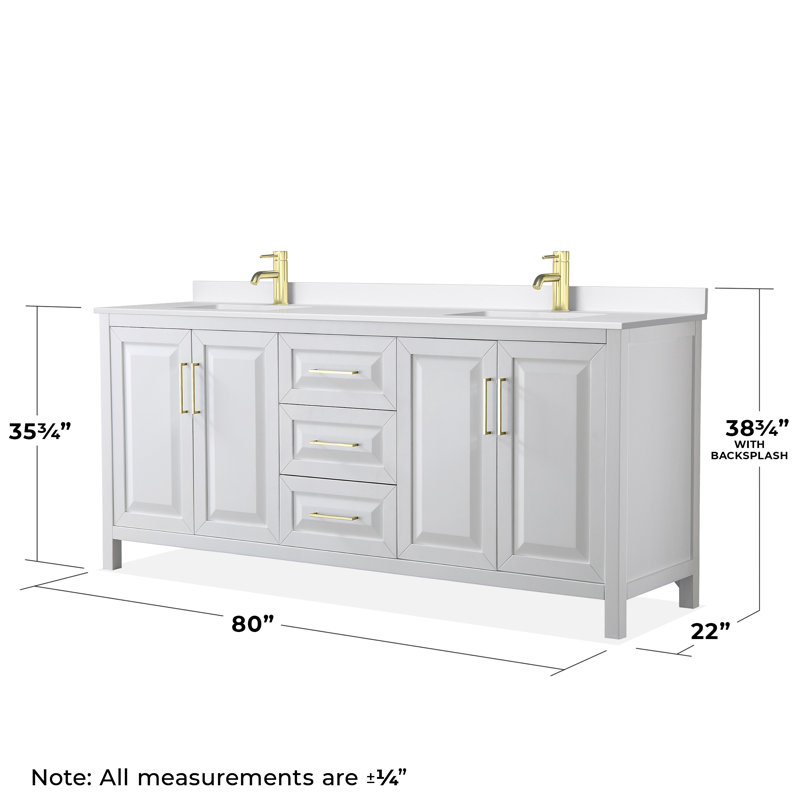 Daria 80'' W Vanity, Brushed Gold, White, White Quartz