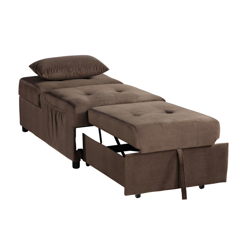 Banc à plateau relevable en velours brun avec fonction coulissante - Base de lit en bois massif avec rangement en velours