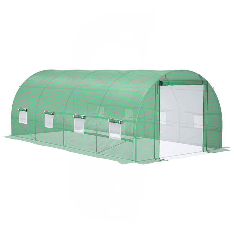 19' X 10' X 7' Walk-In Tunnel Greenhouse With Zippered Door & 8 Mesh Windows, Large Garden Hot House Kit, Galvanized Steel Frame, Green