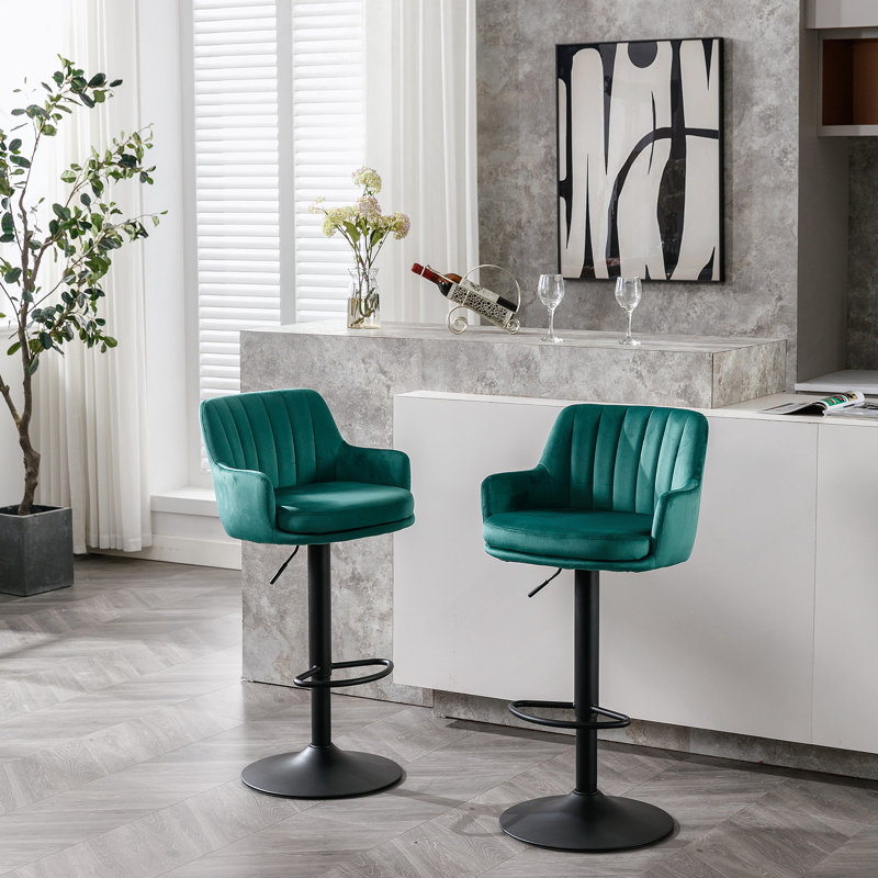 Adjustable Bar Stools with Backrest and Footrest, Set of 2, Green