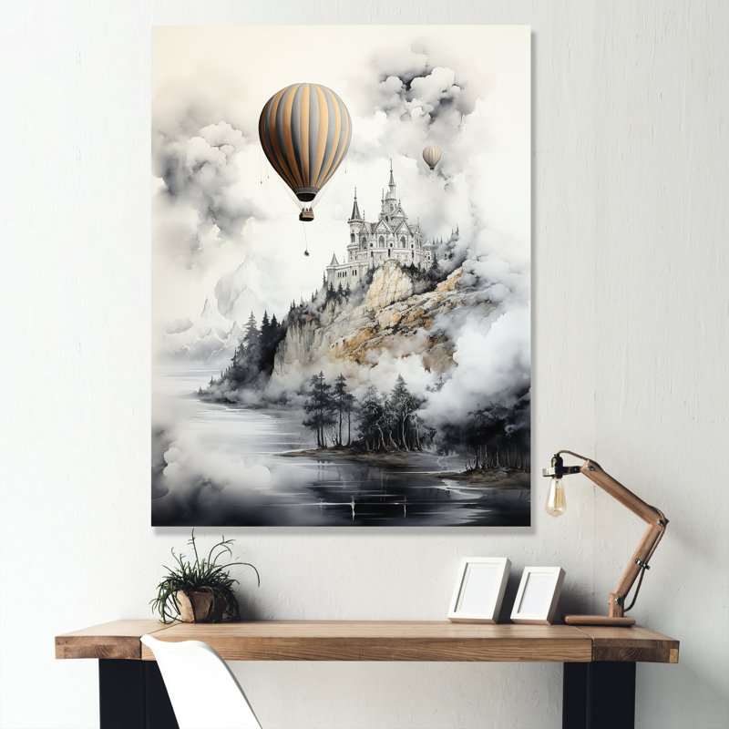 Vol en montgolfière monochrome, H 44 po x l 34 po x P 1,5 po, Toile tendue