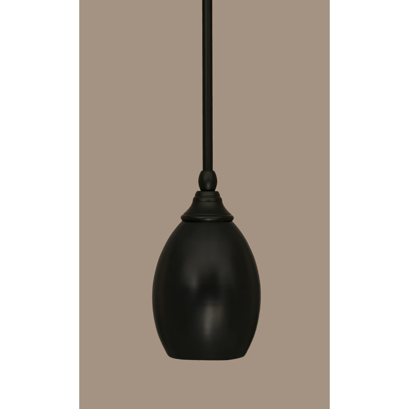 Congdon Stem Hung Mini Pendant With 5” Oval Metal Shade, Matte Black