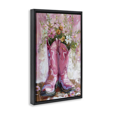 Floral Boots Pink Cowgirl Floating Frame, Design By Lsr Design Studio