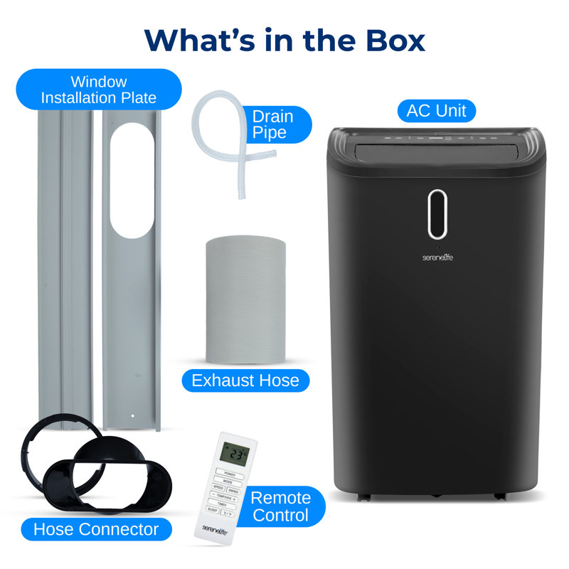 Serenelife 12000 BTU Portable Air Conditioner - 3-In-1 Compact Standing Air Conditioner For Room Up To 380 Sq. Ft. - Floor AC Unit With Remote Control - Universal Casters, Window Mount Kit