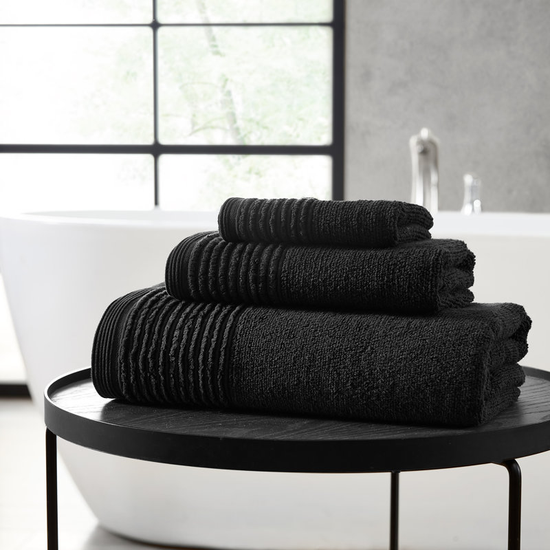 6-Piece Solid Sculpted Pleat Cotton Towel Set, Black