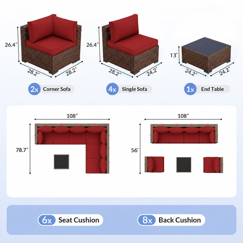 Ensemble de conversation modulaire en rotin avec table basse, Bourgogne