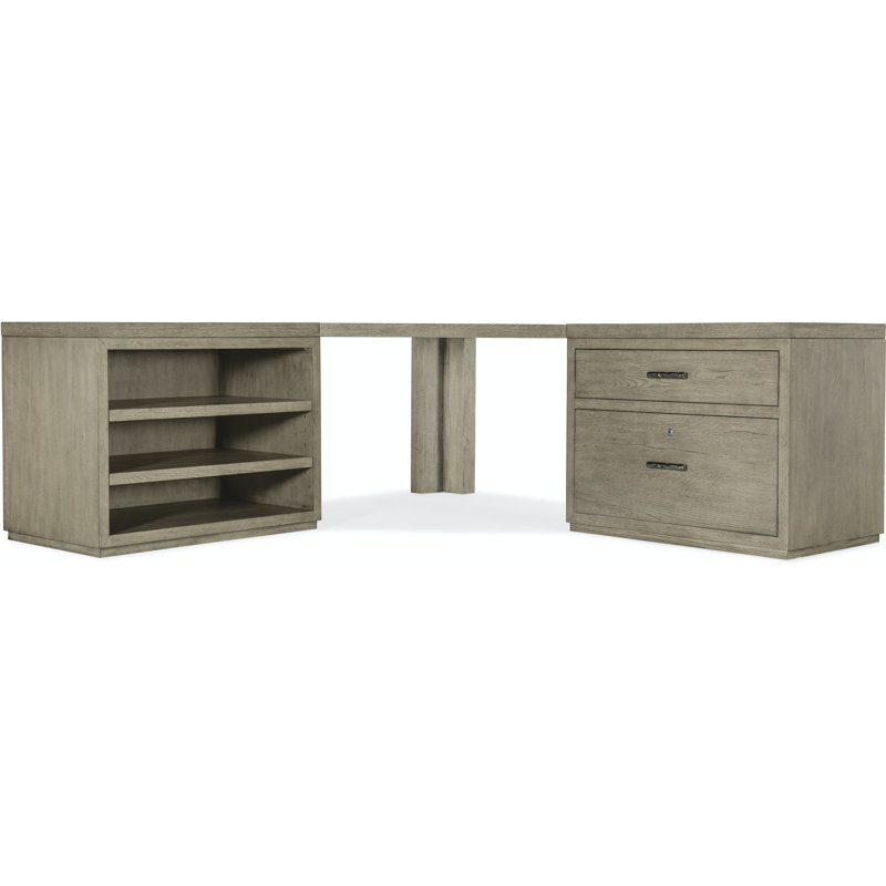 Bureau en coin Linville Falls avec classeur latéral et armoire ouverte