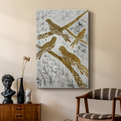 Four Calling Birds - Gold Leaf Holiday -Custom Wrapped Gallery Cavas