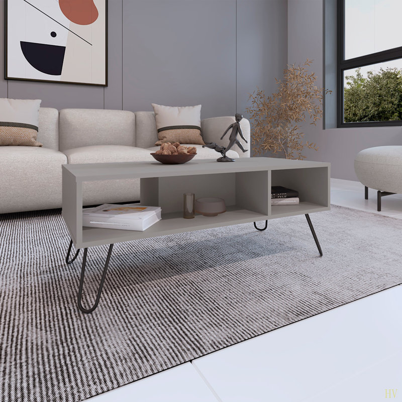 Table basse H 15,7 po avec 4 pieds et 2 tablettes