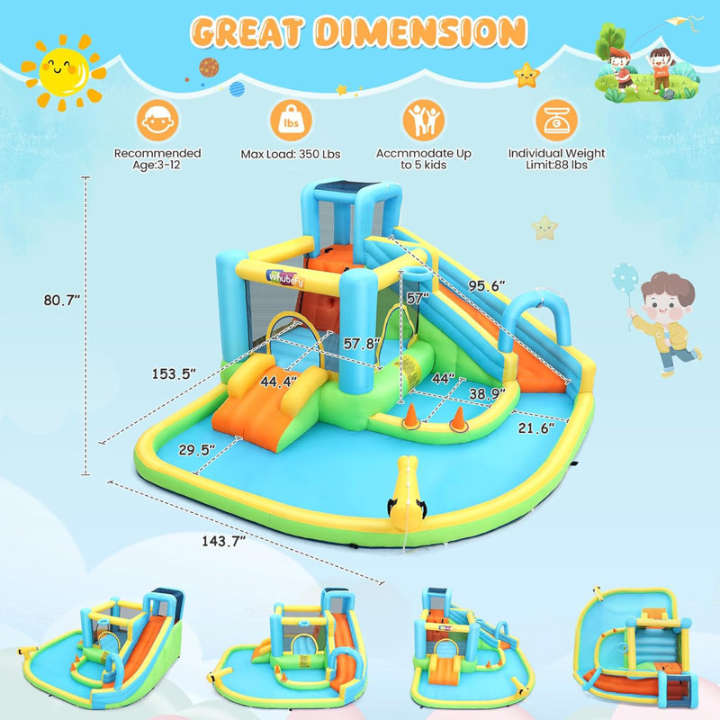 Glissade d'eau gonflable extérieure pour enfants 8 à 12, cour gonflable avec double glissade Adam