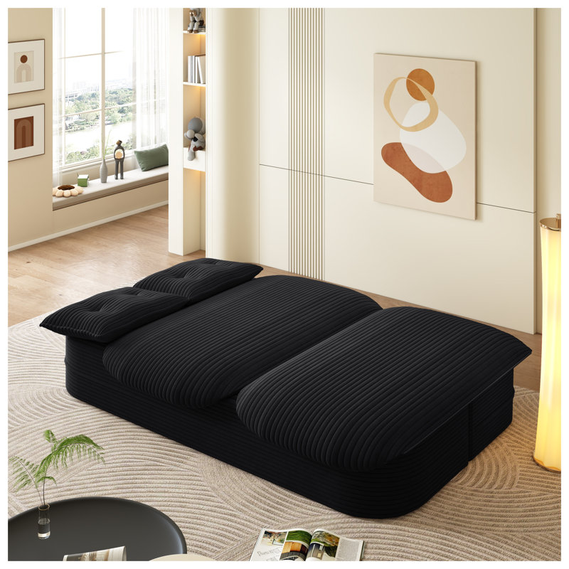 Canapé-lit de 78,7 po convertible moderne avec couverture, canapé en velours côtelé noir pour le salon, Noir