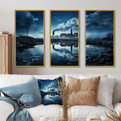 «Industrail Landscape In Winter Scenery - Factories», ensemble de reproductions d'art mural