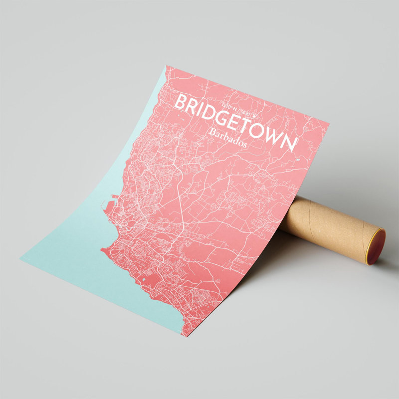 «Bridgetown City Map», impression, Rose / bleu bébé, H 24 po x l 18 po