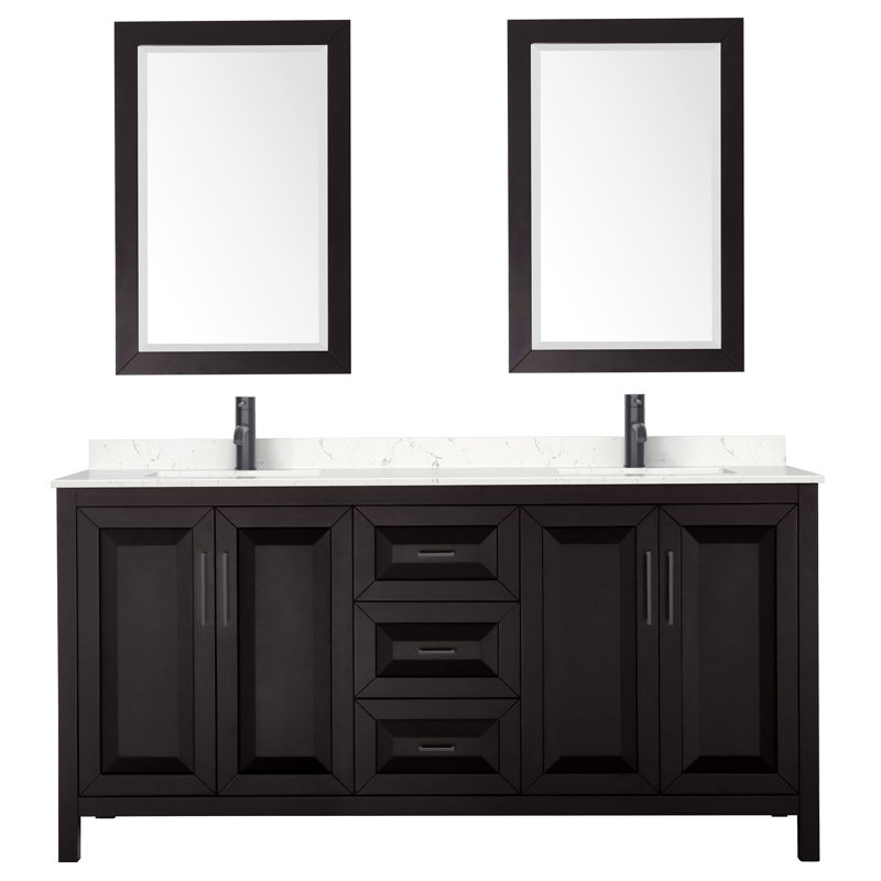 Daria 72'' W Double Vanity, Carrara Cultured Marble, Dark Espresso, Matte Black
