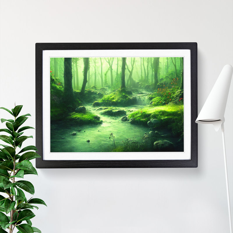 Illuminating Forest Stream - Single Picture Frame Print, Black, 46cm H x 64cm W