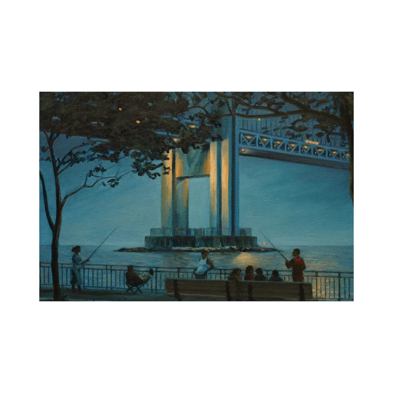 Verrazano Bridge At Dusk by Nick Savides - Painting on Canvas, Wrapped Canvas, 20.32 cm H x 30.48 cm W