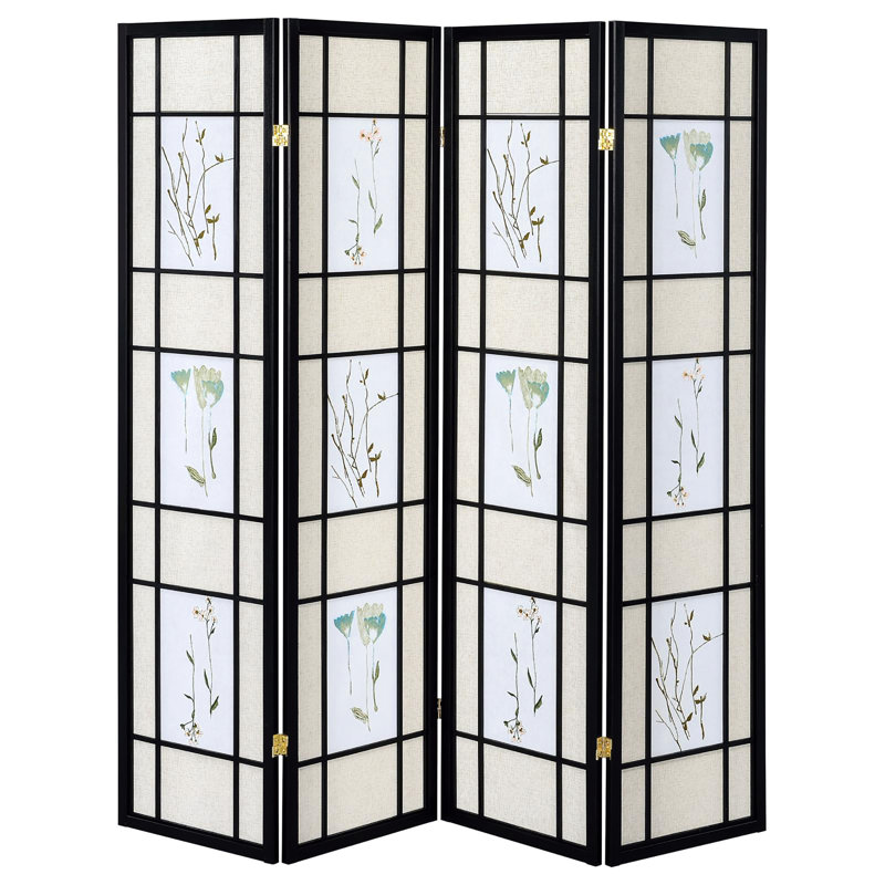 Paravent de 0,73 pouce de profondeur avec motif floral - cadre en bois noir avec cadre multicolore pour un look élégant