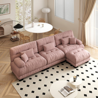 Modular Sectional Sofa 133.8" Cloud Couch, L Shaped Couch With Movable Ottoman, Modern Deep Seat Couches For Living Room