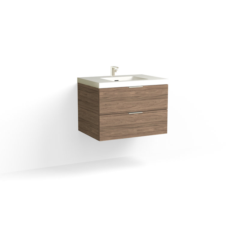 Avila 30" W Wall Mounted Single Bathroom Vanity, Nocino, Gloss White/Single, Satin Brass