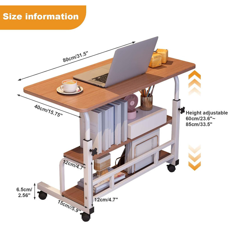 Bureau à domicile à roulettes sur roulettes, Couleur noyer 80 x 40 cm