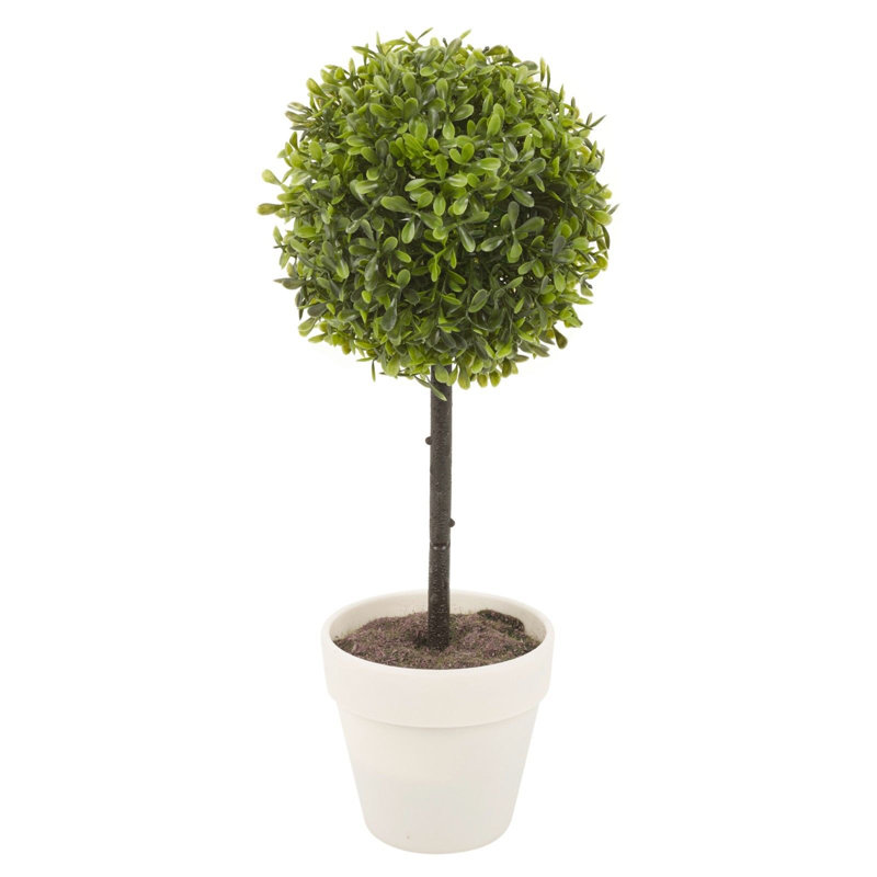 40cm Faux Boxwood Plant in Planter, White