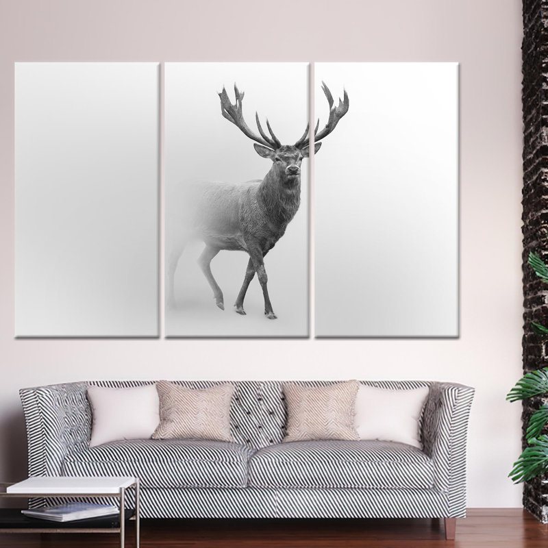 Élégante affiche imprimée sur toile: décor de renne, reproduction d'art loft, toile tendue 3P