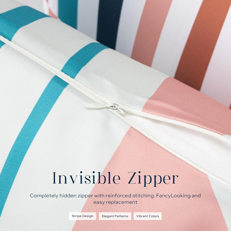 Striped Indoor/Outdoor Pillow Insert, Blush Pink/Teal Striped