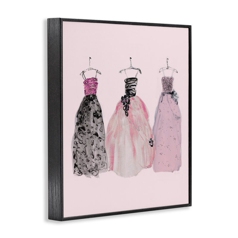 Tendance des robes glam glam encadrées, design par Sally Swatland, H 14 po x l 11 po, Giclée encadrée noir minuit
