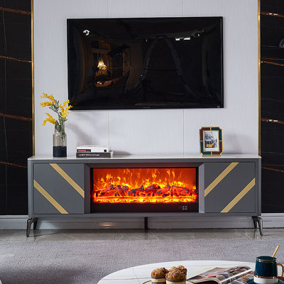Modern Rock Slab Electronic Fireplace TV Cabinet
