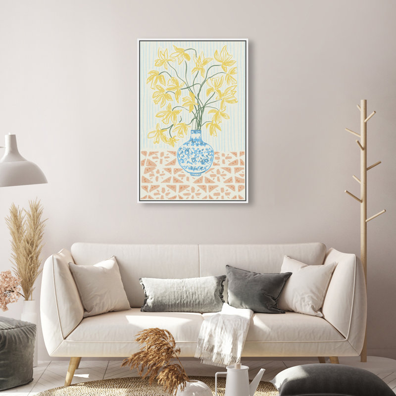 Yellow Iris Summer Print by Oliver Gal, 31"H x 21"W, White Floater Frame