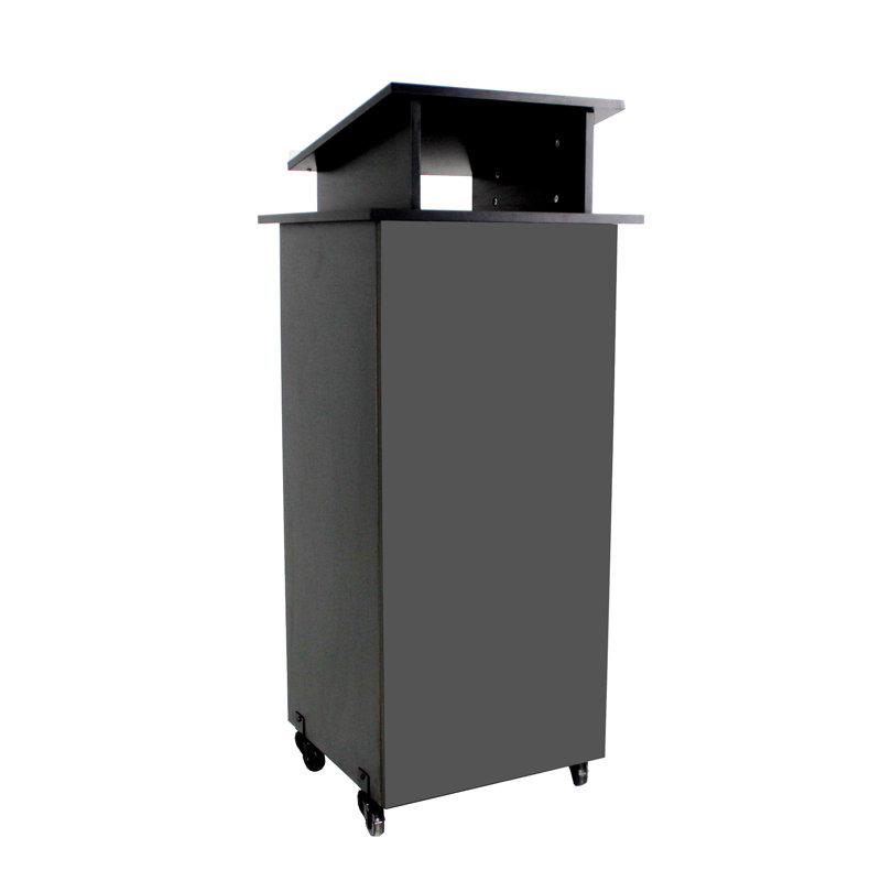 Black Wood Mobile Podium with Wheels and Storage