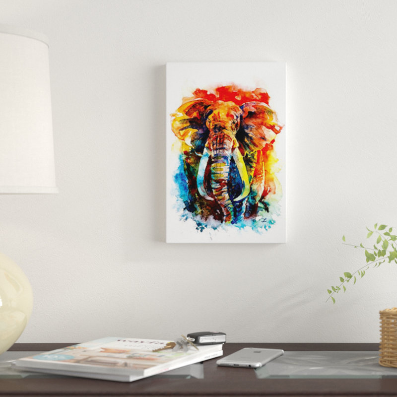 «Wise Elephant», reproduction sur toile, H 12 po x l 8 po x P 0,75 po, Pas de tapis, Toile tendue